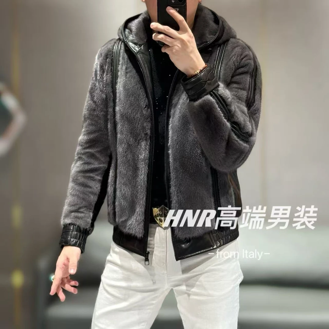 【进口水貂鹅绒服】高端男士高品质时尚潮流连帽羽绒服248019A