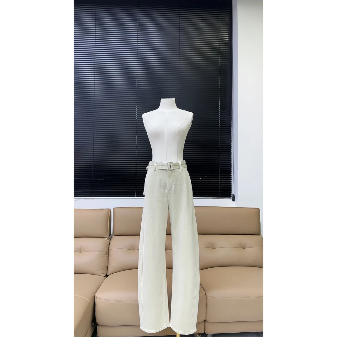 品牌原单复古阔腿直筒弯刀牛仔裤【26码裤长104】—奶油黄—88183