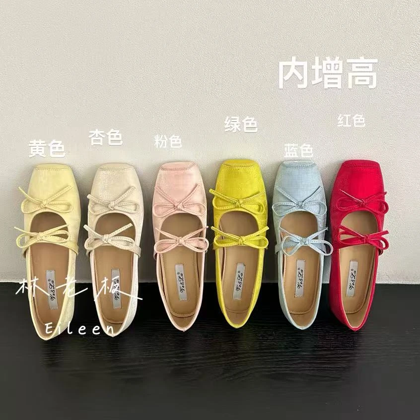 韩版小香气质蝴蝶结玛丽珍鞋方头内增高缎面厚底单鞋女春季