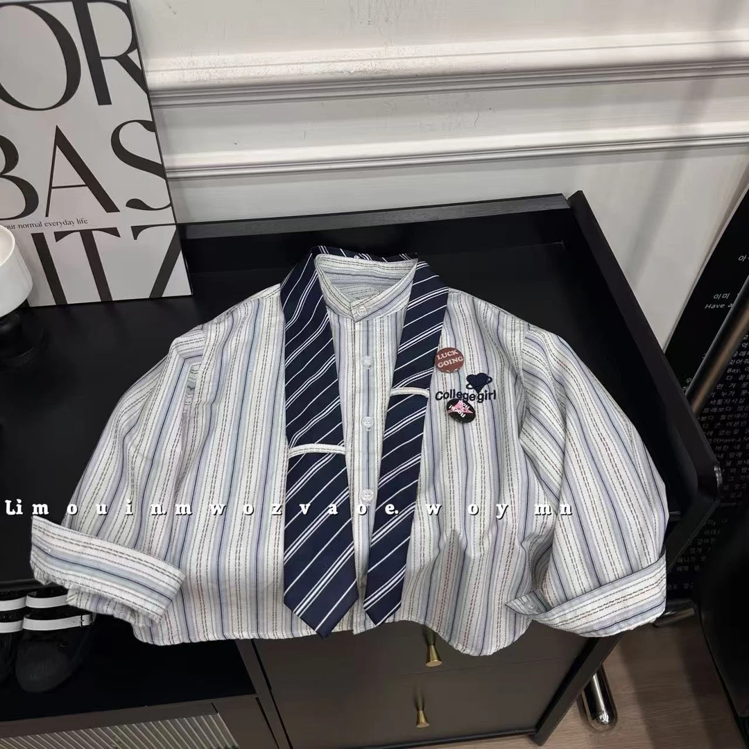 2025秋季儿童韩版时尚洋气中大童童学院风衬衫