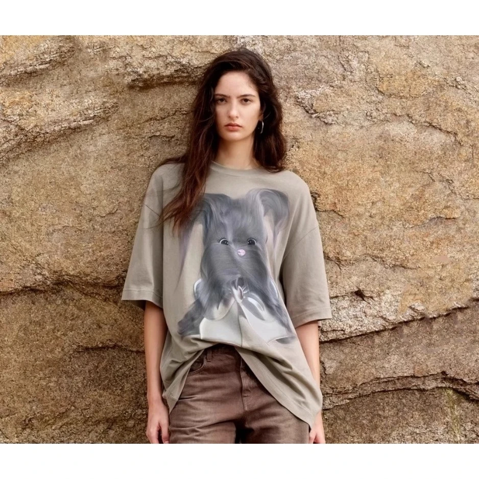 杰瑞【约克夏】JN25春夏新品T恤女宽松圆领卡通印花短袖休闲宽松