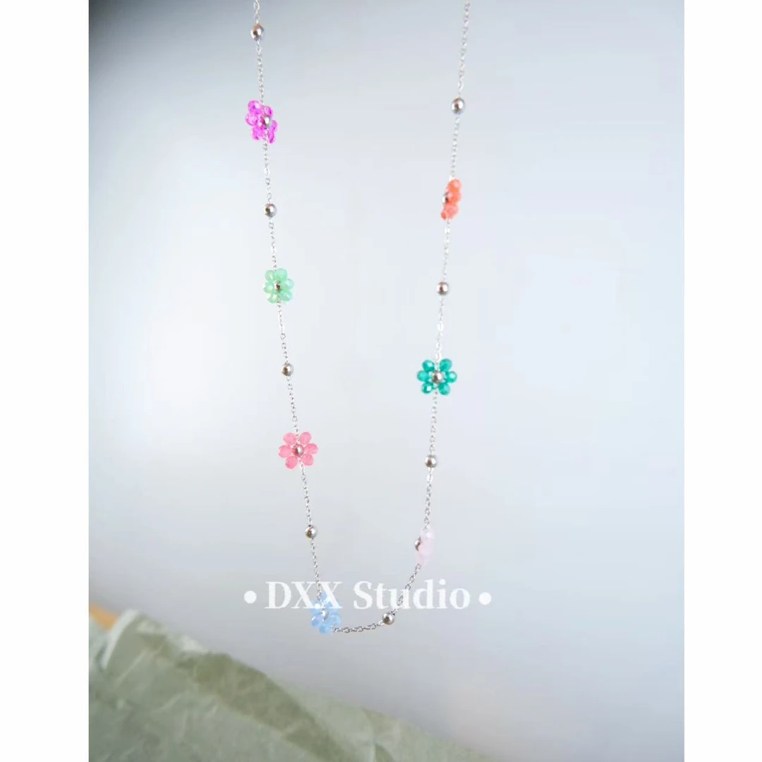 钛钢亚克力项链 小众设计糖果色百搭素链项链45461