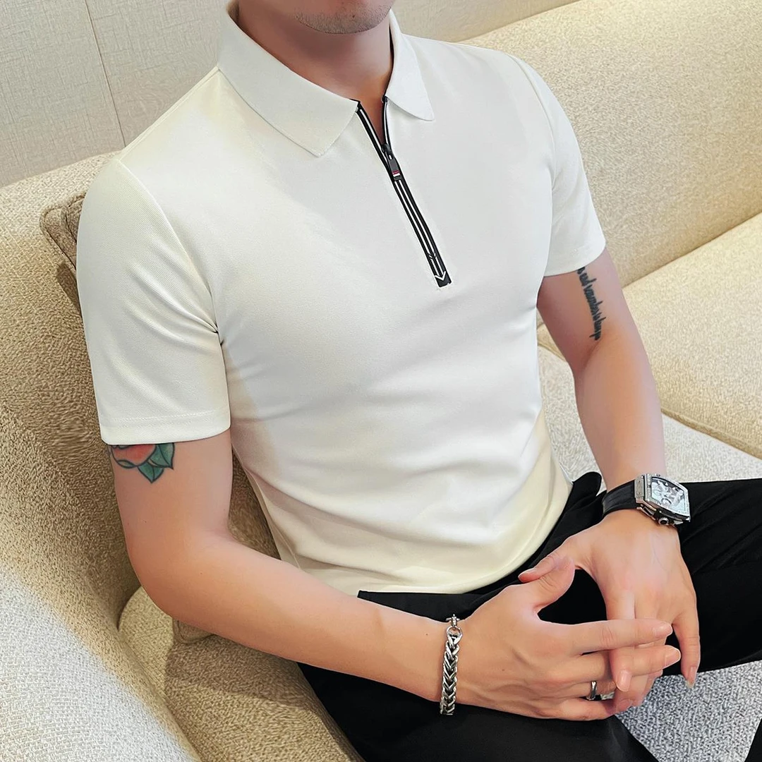 拉链设计男士短袖polo衫夏季薄款透气网眼凉感舒适高级感商务t恤