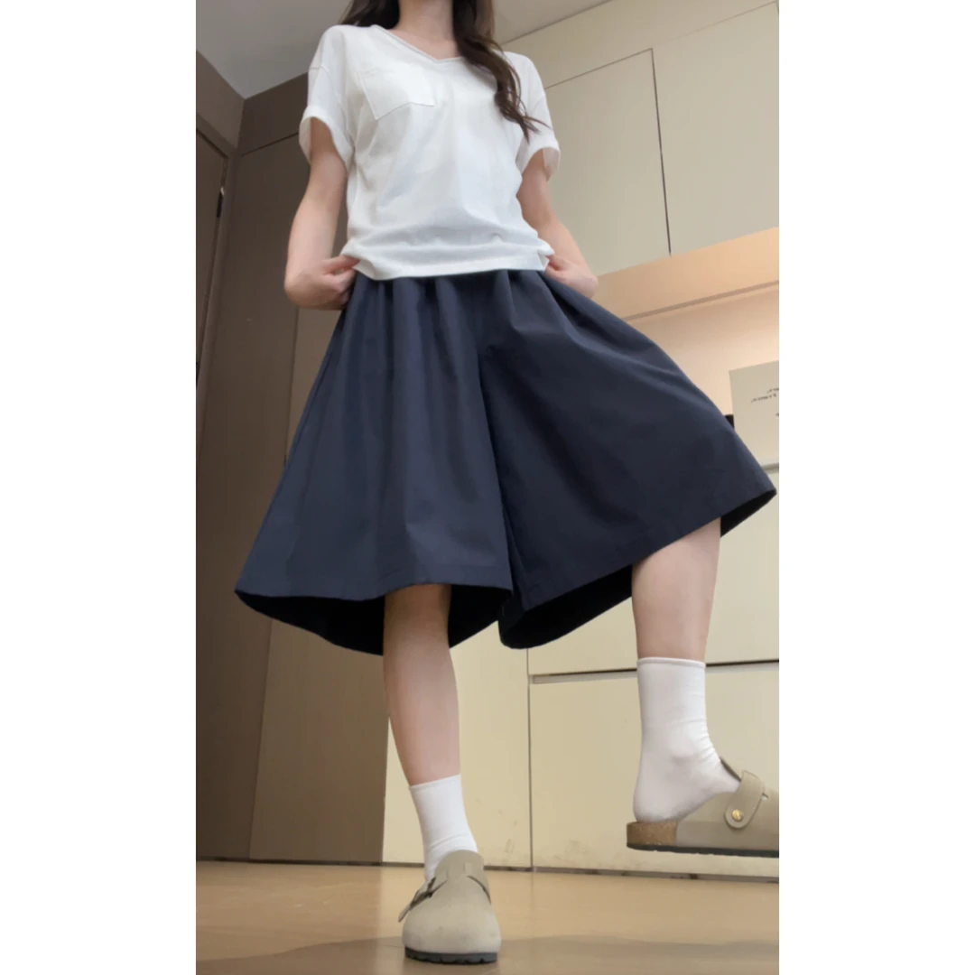 花苞褶皱七分裙裤女夏季新款大裙摆显瘦阔腿裙裤子