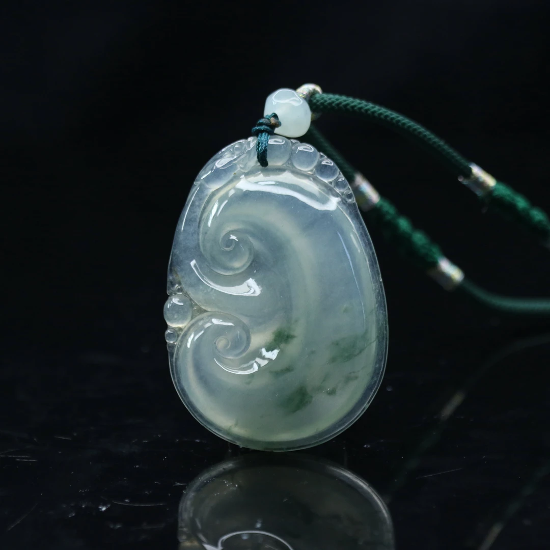 22天然缅甸翡翠A货冰飘蓝花如意/400345/北京中保拍卖