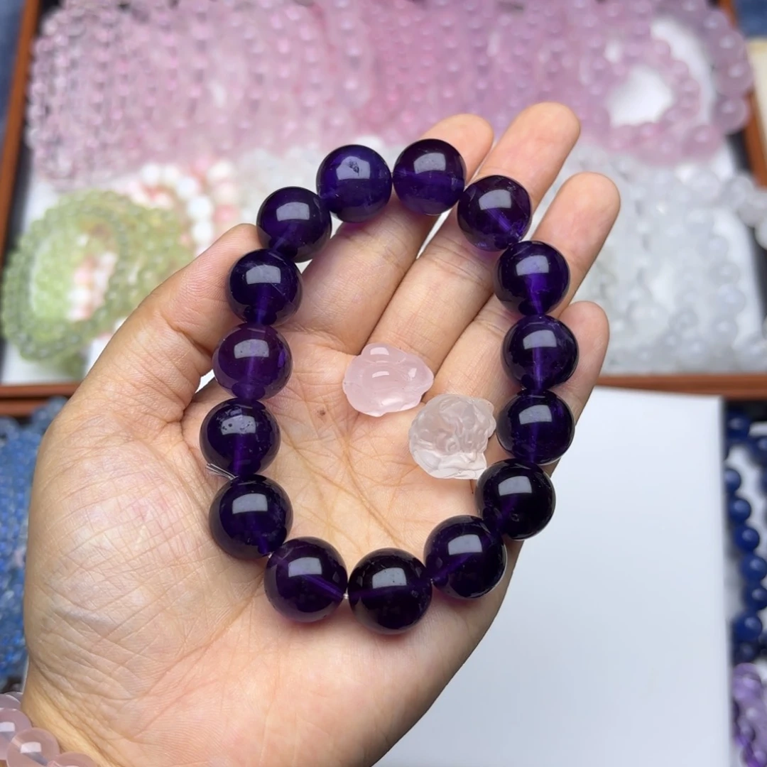 水晶手链未镶嵌橘*14mm 乌拉圭紫水晶 拍十单一条