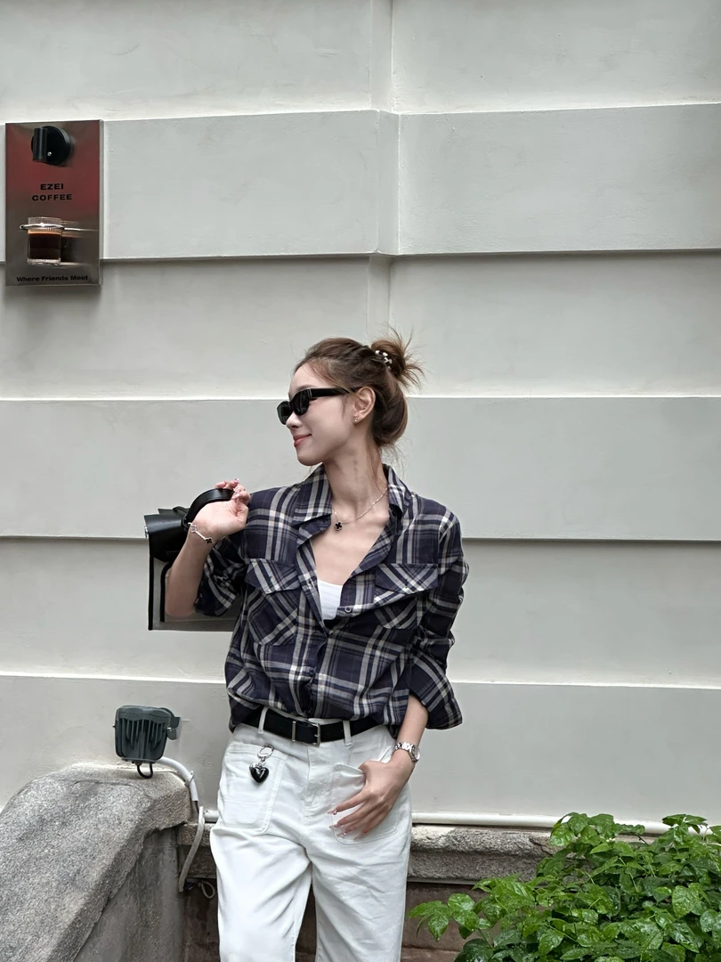 【繁城】纯棉老钱风格纹女款衬衫夏季防晒长袖休闲衬衣[Y8390]