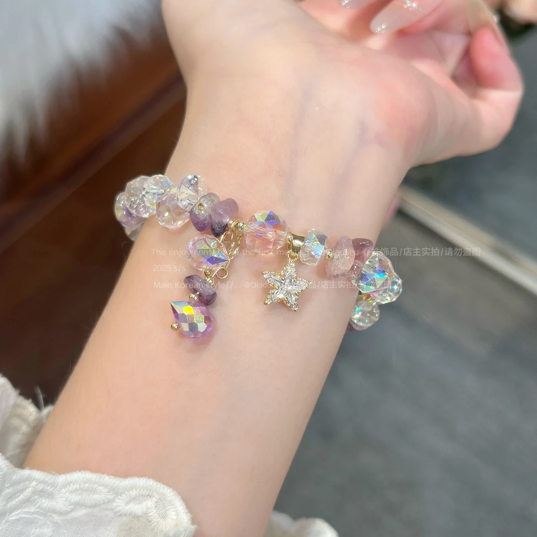 铜合金仿水晶手链 B096 时尚梦幻紫浪漫手链女闪闪五角星吊坠手饰