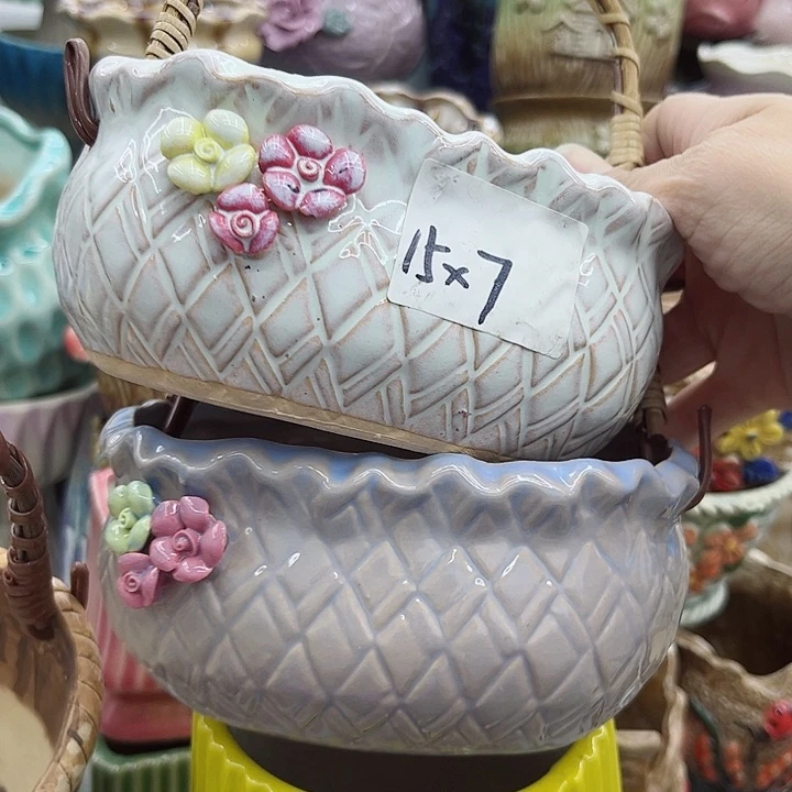 多肉绿植陶瓷花盆9.9包邮，有孔