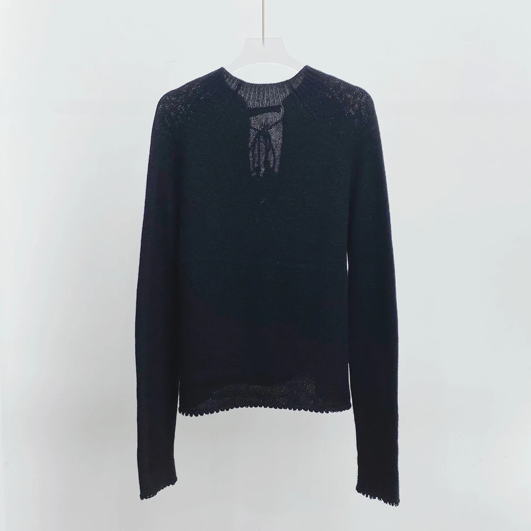 全新未使用 DIOR/迪奥 sm13225814 黑色薄款系带v领毛衣 38码
