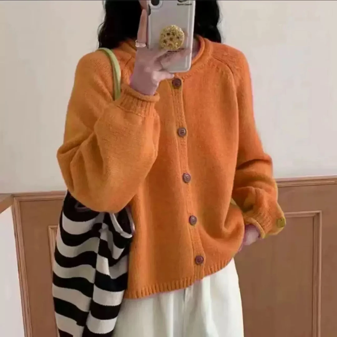2025秋冬新款女装慵懒风宽松纯色针织开衫女毛衣外套上衣Q63