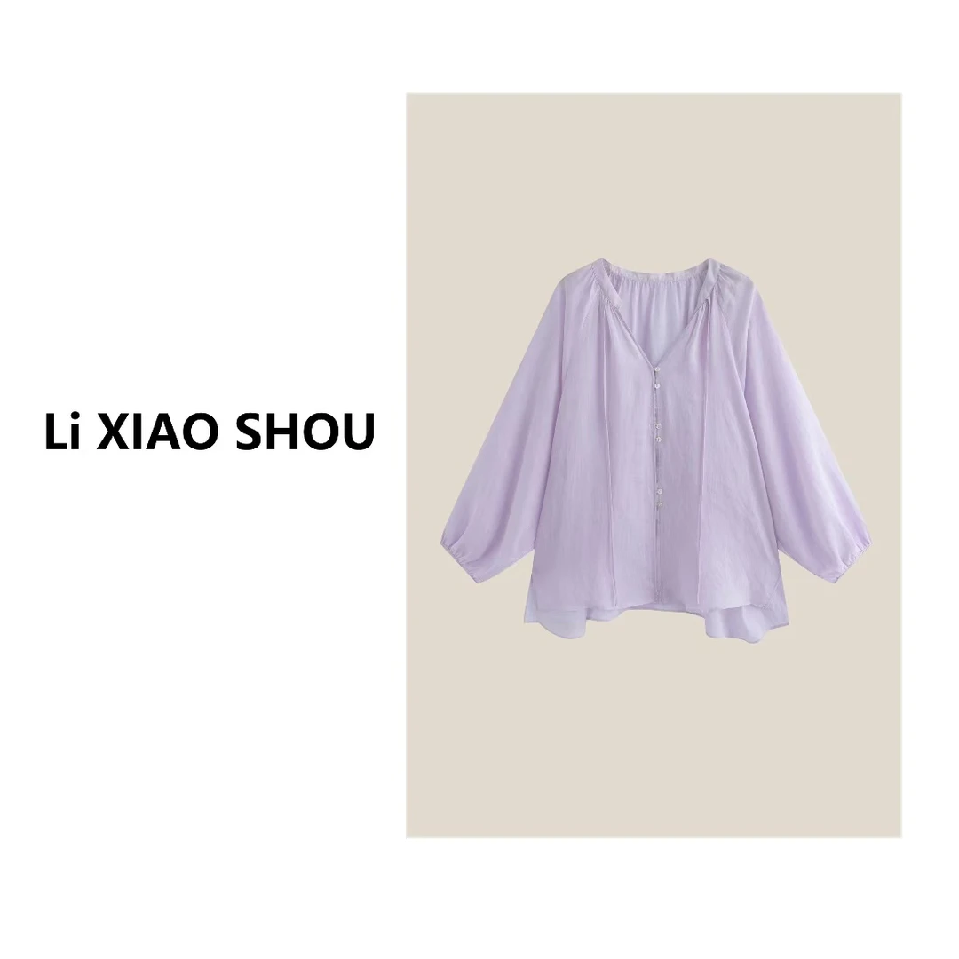 【李小瘦大码女装】新款百搭舒适休闲苎麻纯色衬衫1082D