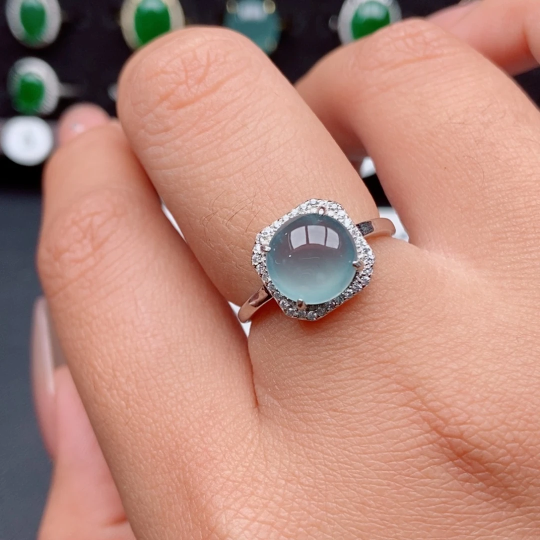 翡翠戒指银S925镶嵌42578