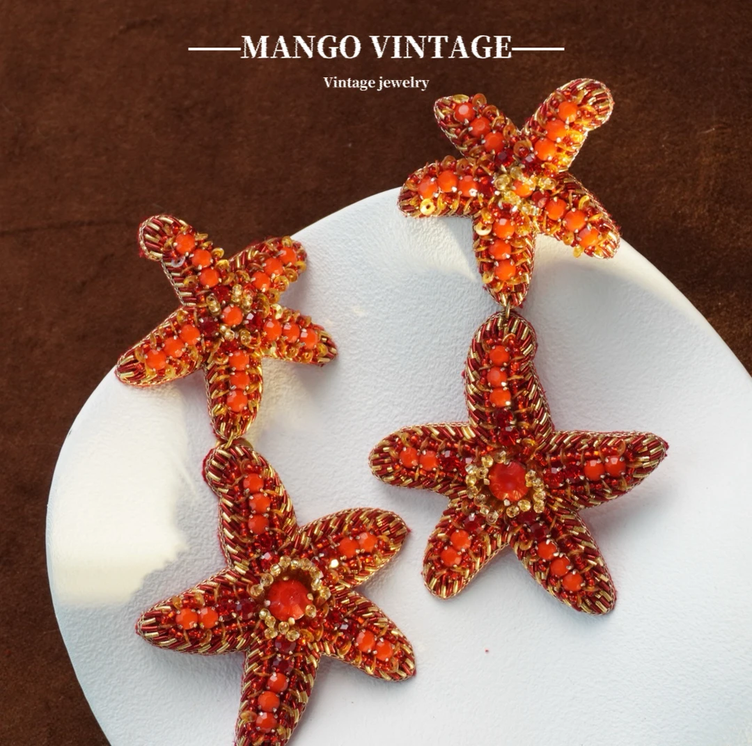 铜合金耳饰 法绣海星气质时尚轻奢复古耳夹【正品中古】1