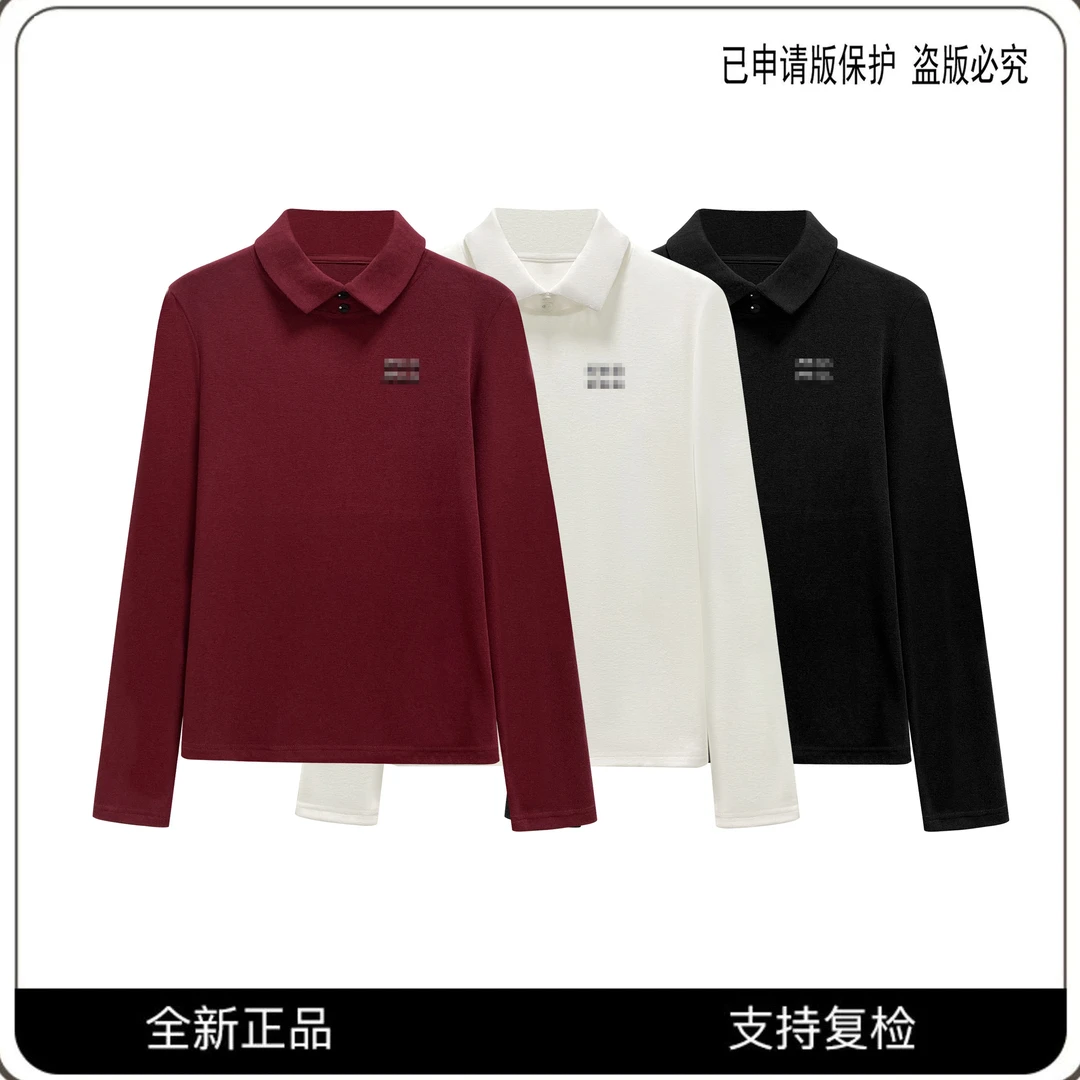 68526#CSIN轻奢时尚POLO领长袖烫钻T恤衫2025秋冬个性潮流上衣