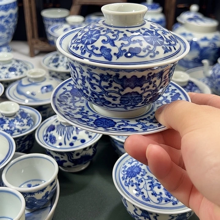 微瑕柴窑点工缠枝花卉元宝三才