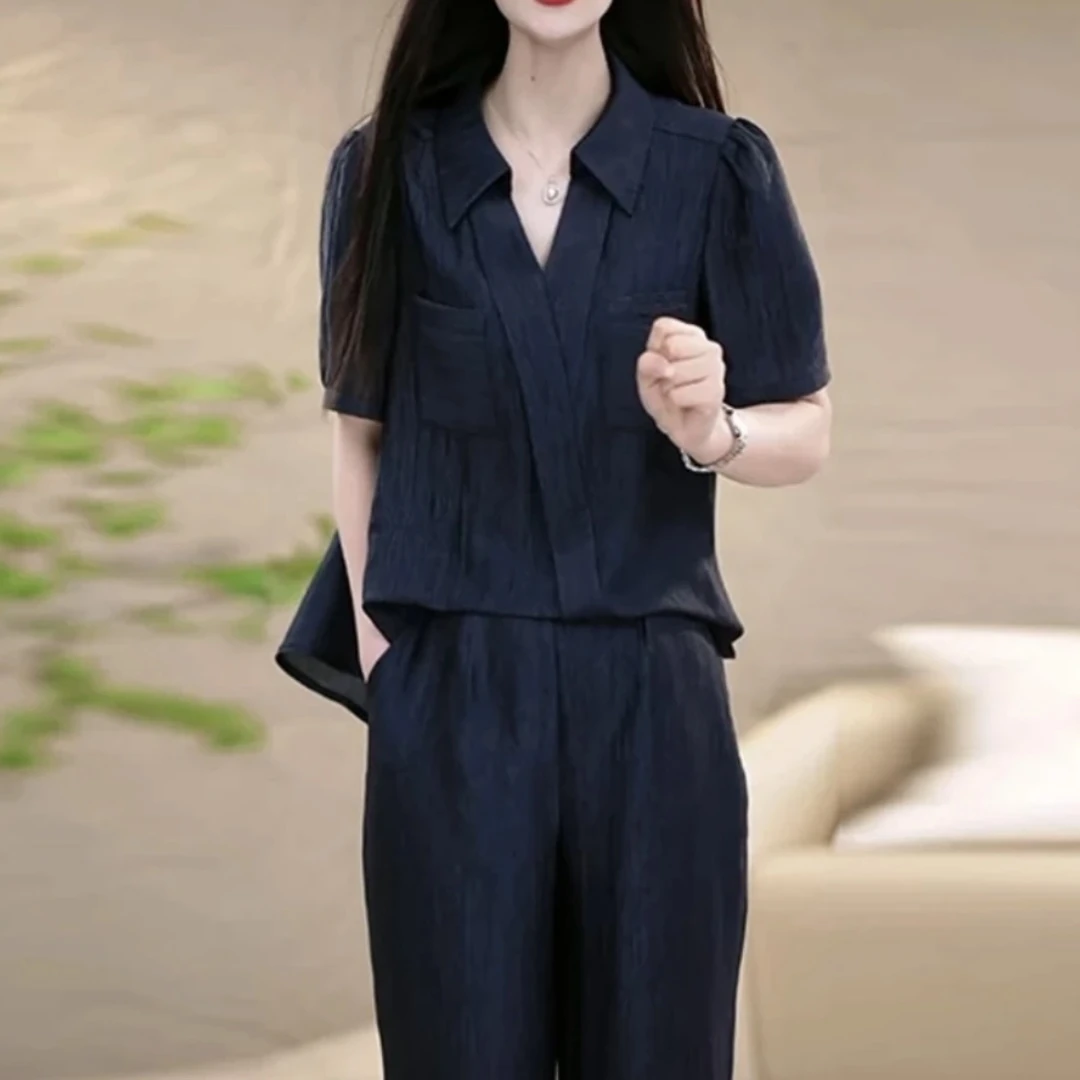 新款时尚显瘦夏季套装两件套中年洋气宽松薄款短袖百搭减龄轻熟风