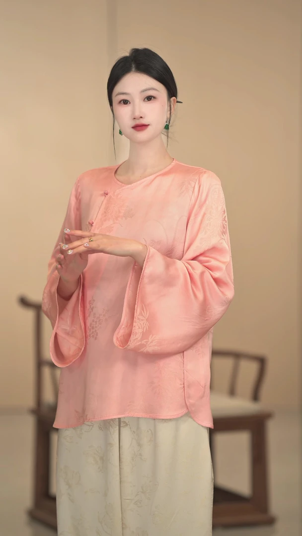 「夏溪」夏季春夏日常复古禅意气质时尚百搭对襟新中式宽松长袖提花