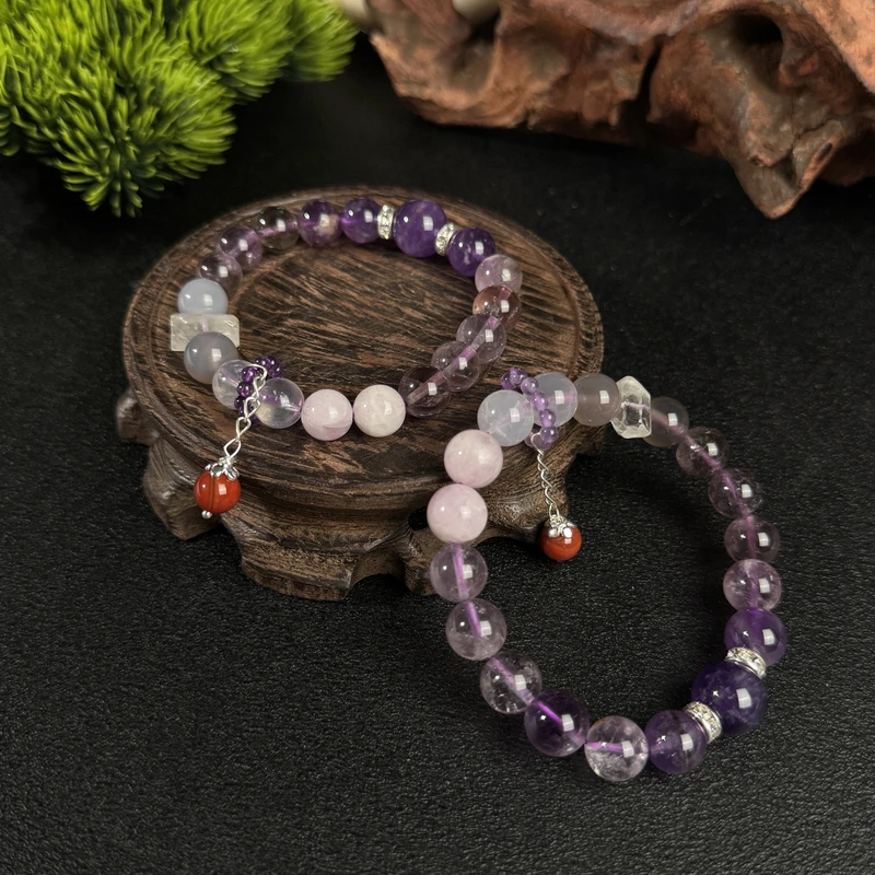 约9-10mm紫水晶DIY圆珠单圈手串多样性发一