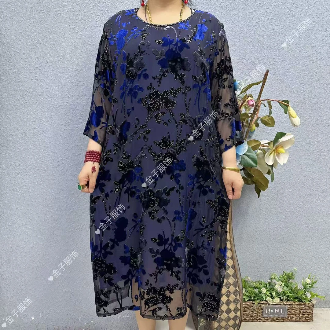 P2-6601长款大码妈妈装婆婆装连衣裙