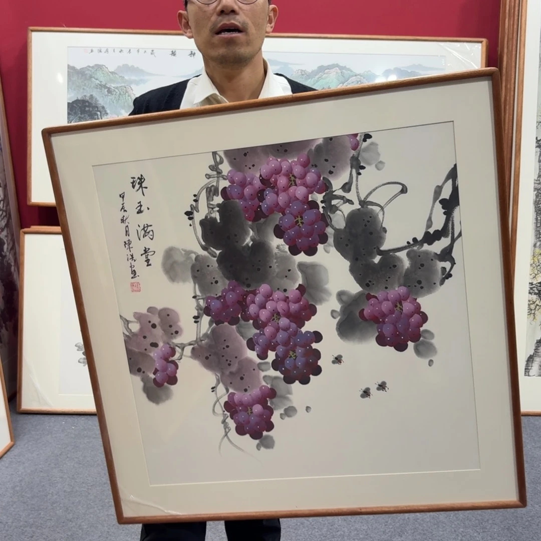 国画带框绘画80/80尺寸