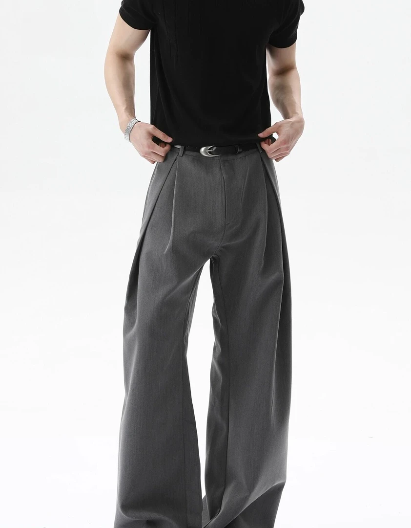 立体A字廓形双层褶弯刀西裤宽松通勤风cleanfit夏季显瘦休闲长裤