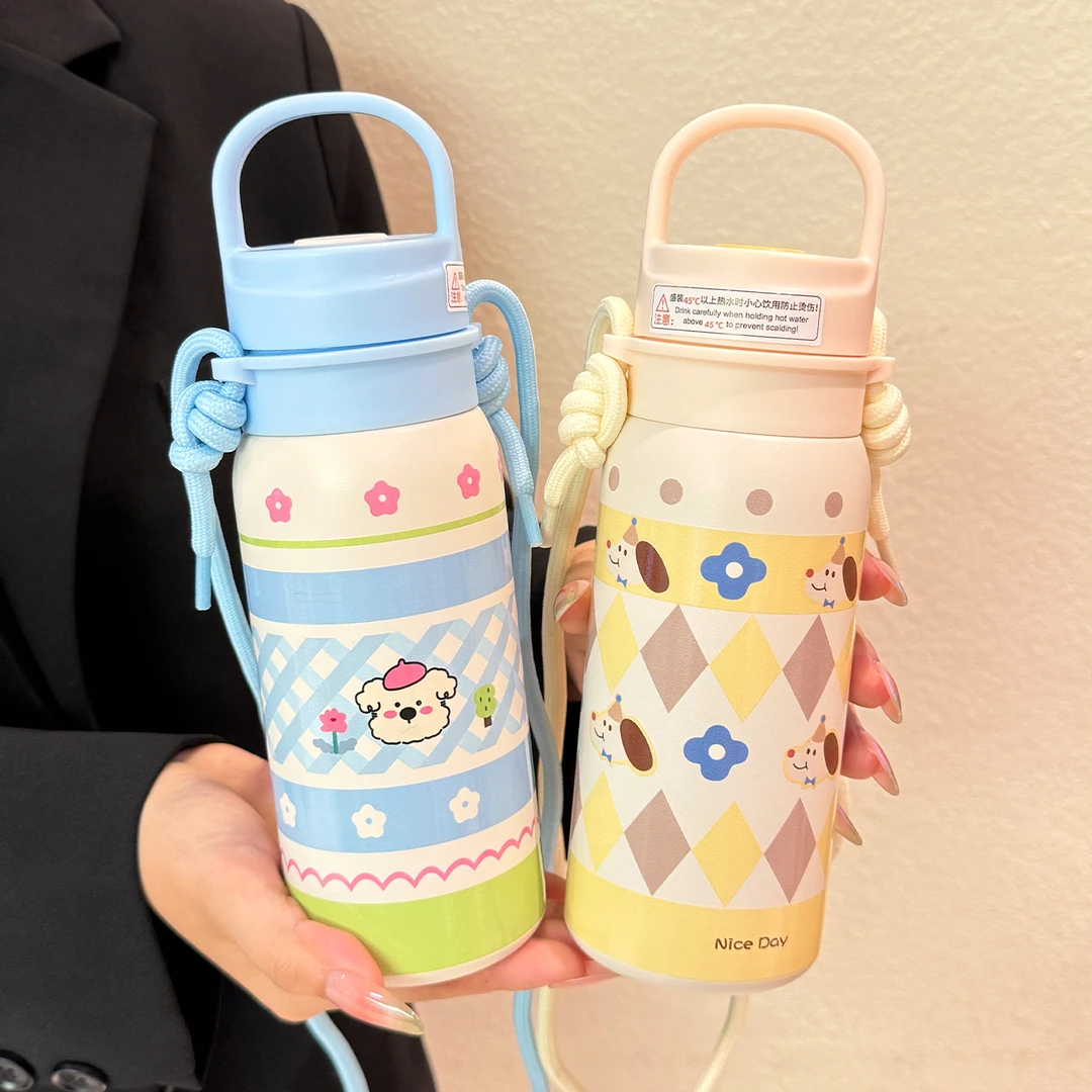 可爱保温杯女生新款2025高颜值学生水杯上学专用一键开盖直饮杯子