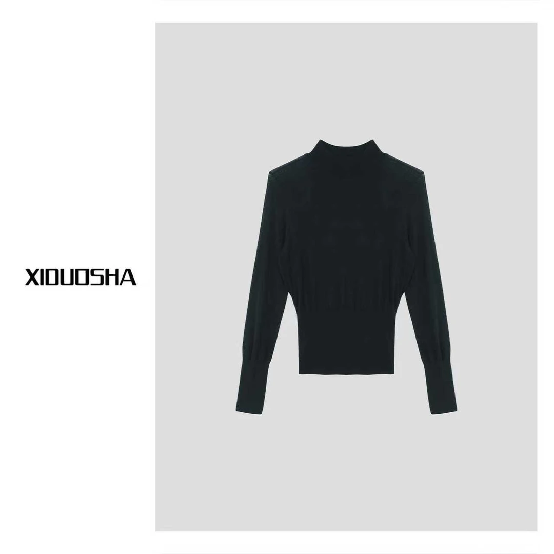 XIDUOSHA/喜朵莎 设计款欧货小众收腰立领套头羊毛衫 XDS1657
