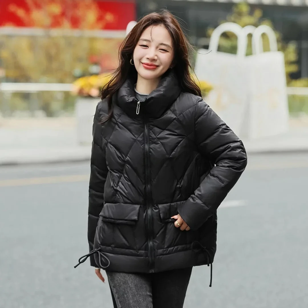 新款菱形暗格立领保暖减龄女式短款羽绒服YR136