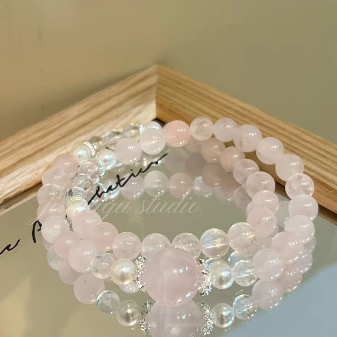 HZ  4601 7mm粉水双圈+13mm顶珠  水晶手串多样性发其一