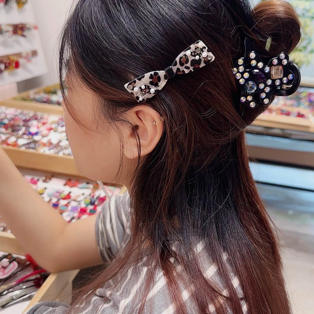 非金属树脂阿兹娜豹纹蝴蝶结发夹