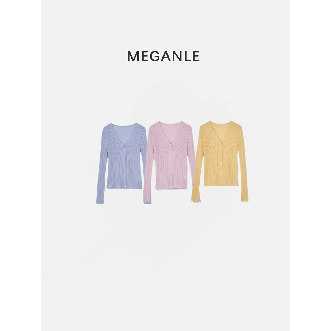 【冰淇淋开衫】MEGANLE 亲肤舒适显瘦V领纯色针织开衫2024095