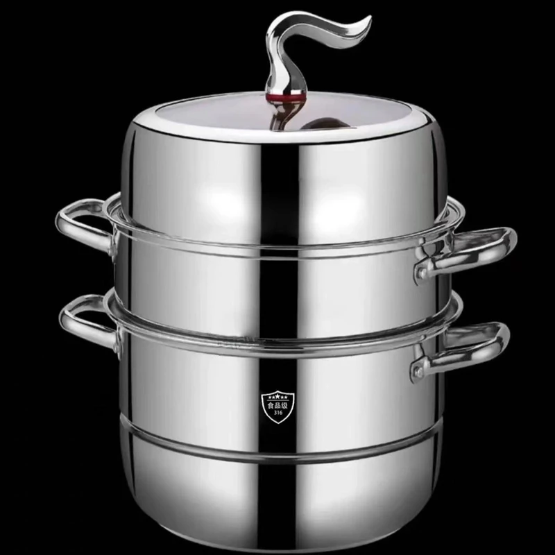 【马尾三层30cm】镜面不锈钢蒸锅多功能蒸馒头亮光燃气灶电磁炉用锅