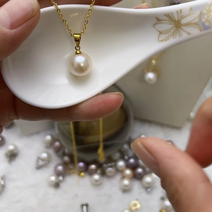 合金白珠金色瓜子扣淡水珍珠