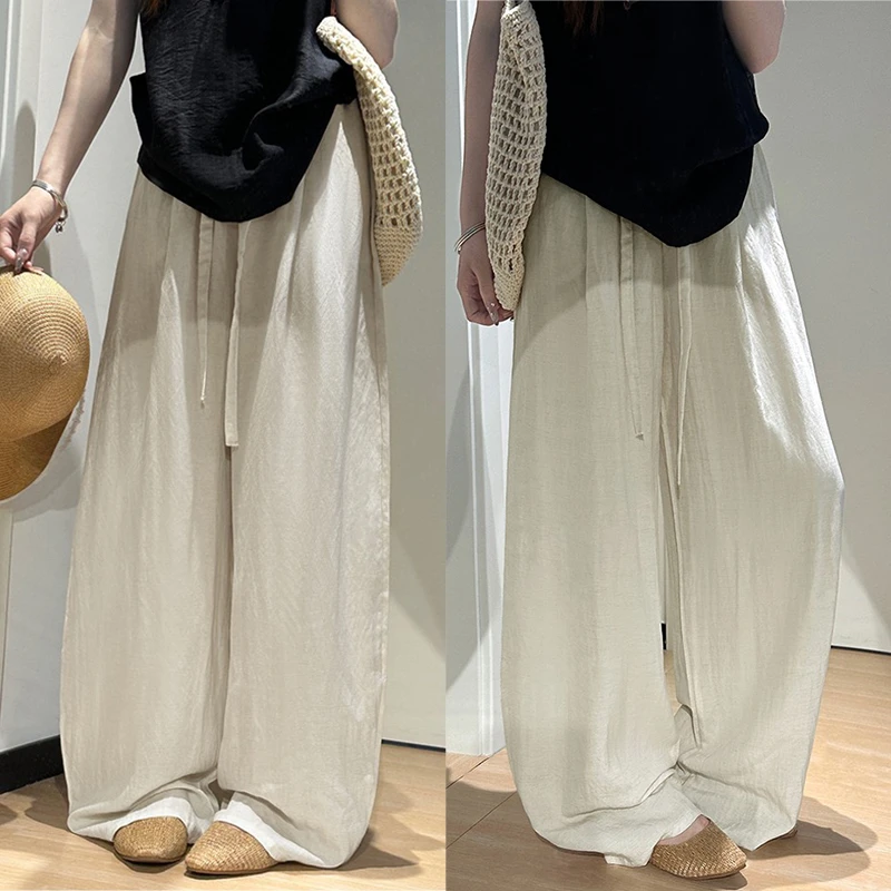 棉麻弯刀裤女夏季薄款2025新款宽松垂感休闲小个子亚麻气球阔腿裤