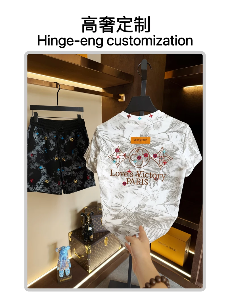 【高级套装】夏季轻奢休闲高级感扎染刺绣短袖圆领时尚男款3518