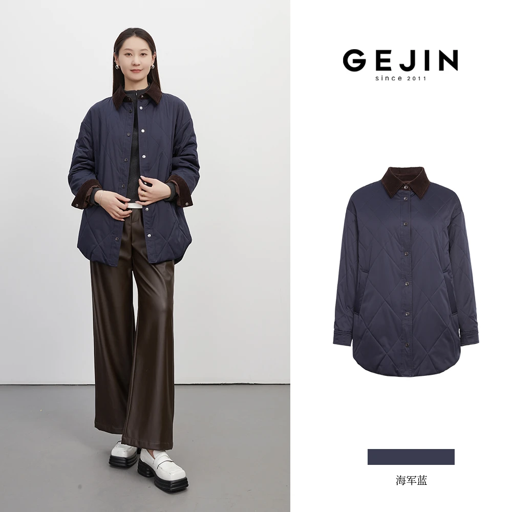 GEJIN/歌锦秋冬新款拼接设计衬衫领女士夹克外套9342570385