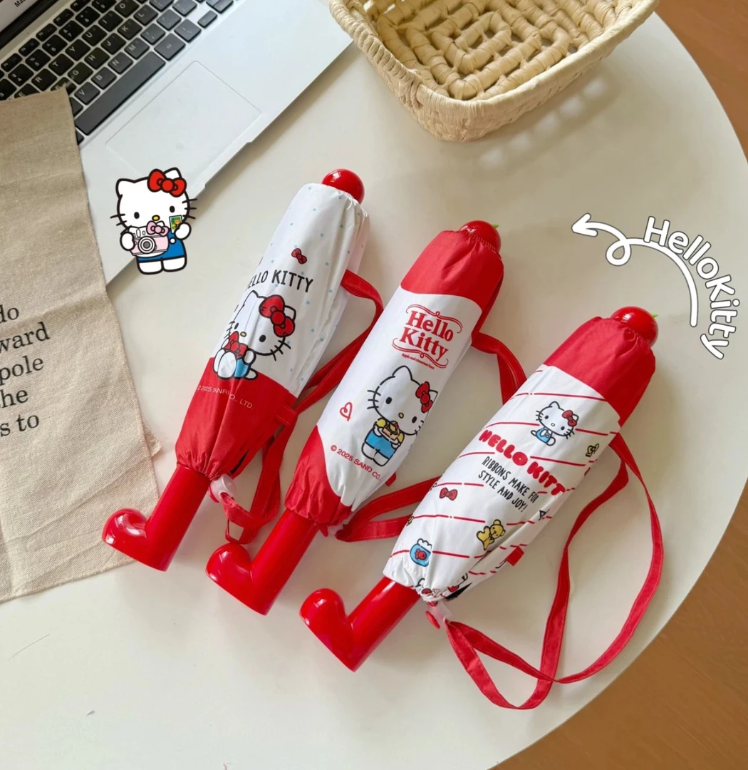 正版凯蒂猫晴雨伞苹果小红靴子黑胶防晒防紫外线高颜值少女心雨伞