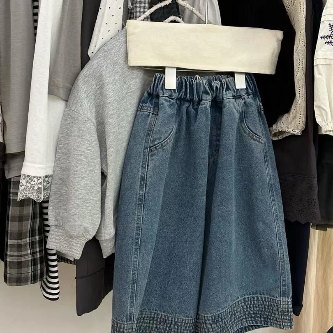 春夏季新款女童牛仔阔腿裤韩版宽松九分裤子