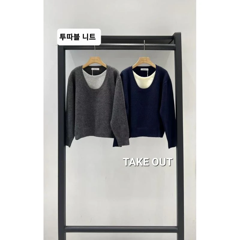 韩国欧巴家假两件圆领套头毛衣136