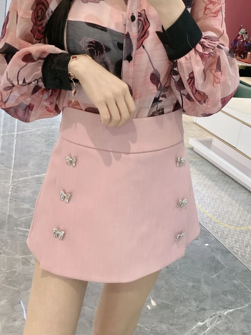 【金皇橦颜】拼接双排扣百搭裙裤5552