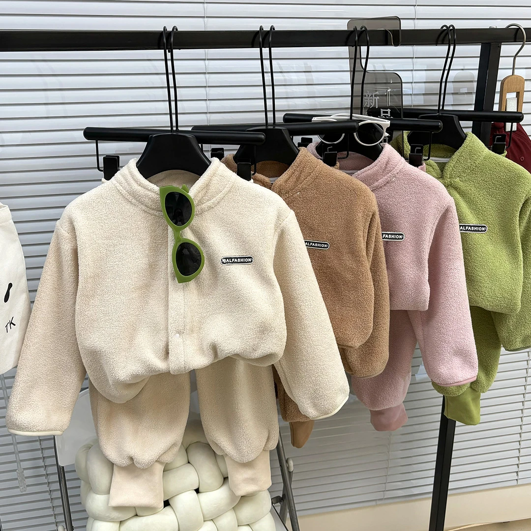 拉链休闲风单排扣童装冬季加绒套装加厚秋冬儿童洋气女童时尚宝宝