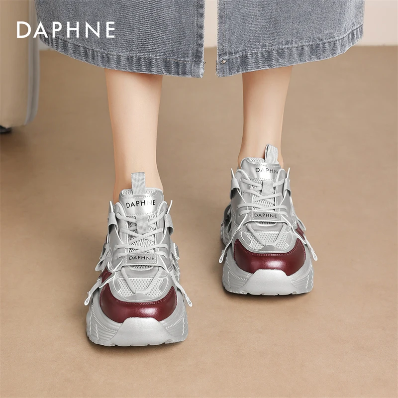 达芙妮2025超火老爹鞋女款轻便夏季银色厚底增高小个子运动休闲鞋
