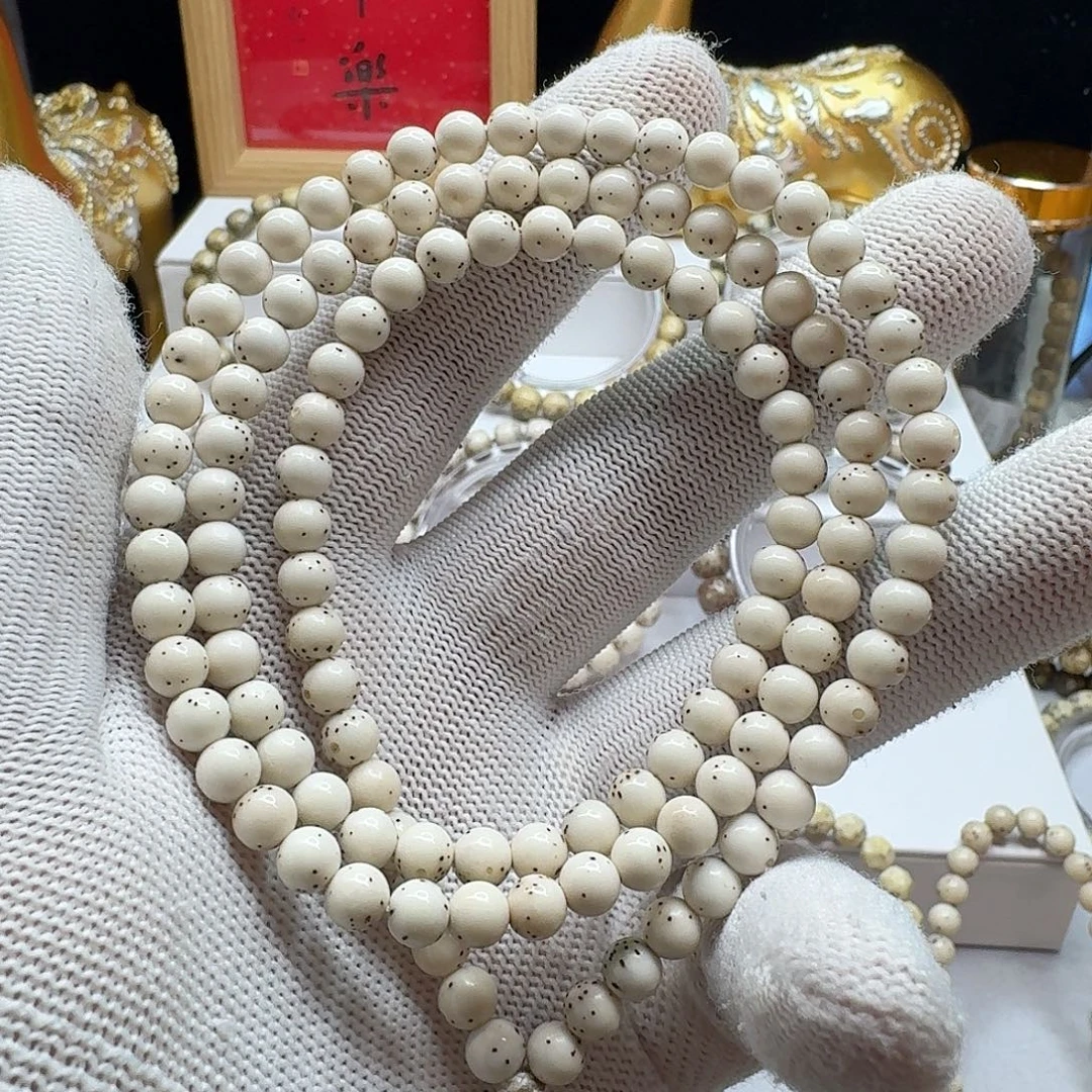 星月菩提手串石玉料6/6瓷白玉化料通体留白小细星多圈