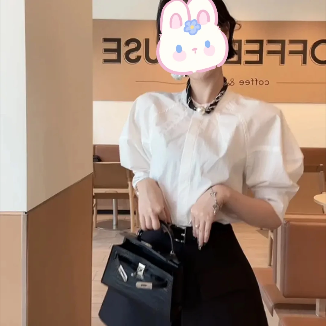 泡泡袖夏季通勤时尚衬衫上衣+时尚百搭个性假两件半身裙BB50193