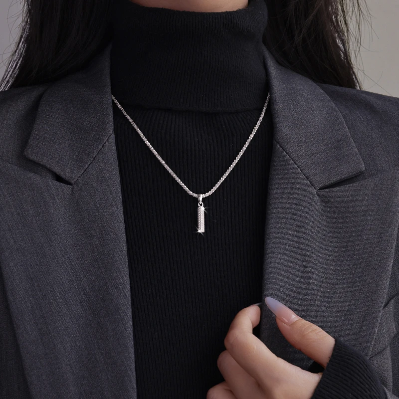 链子925银 925皓石长条吊坠项链高级感小众女款2025款饰品颈链