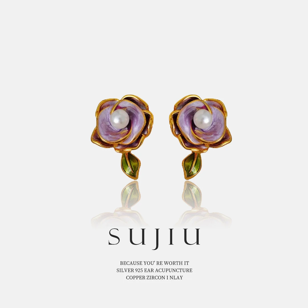 铜合金耳饰 SUJIU 925银针【山野玫瑰】复古百搭耳钉耳环耳坠7580