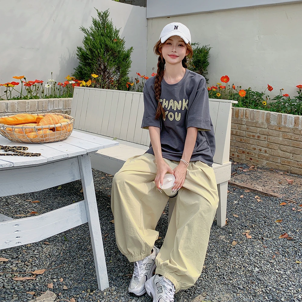 韩系减龄休闲T恤束脚裤套装女夏季2025新款运动风穿搭百搭两件套