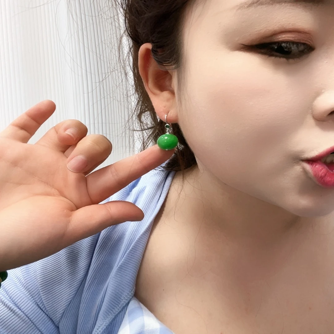 翡翠银S925镶嵌颈饰耳钩E10