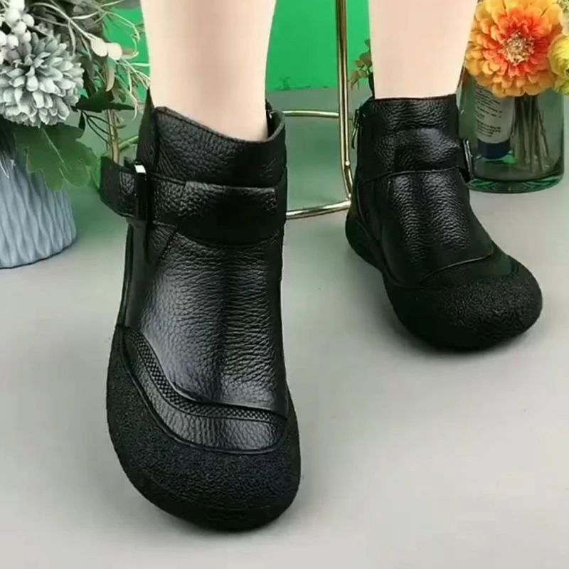 秋冬季短靴薄绒马丁靴保暖妈妈棉鞋加绒中老年女棉靴高帮皮靴